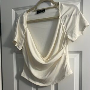 Cream Drape Neck Women's Top